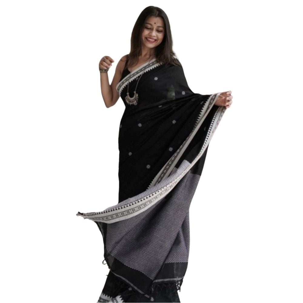 Vaystra Cotton Printed Saree With Unstitched Blouse 5.5Mtr – Black