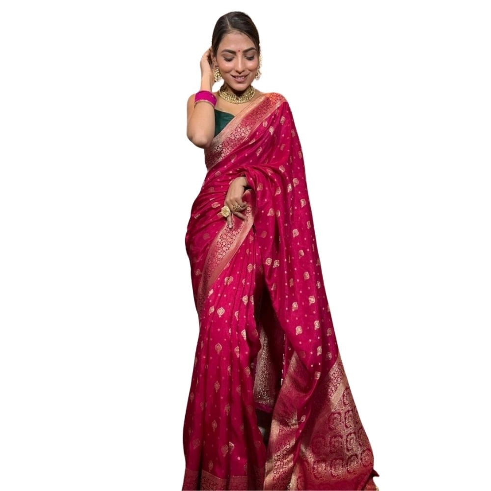 Vaystra Silk Printed Saree With Unstitched Blouse 5.5Mtr – Rani Pink