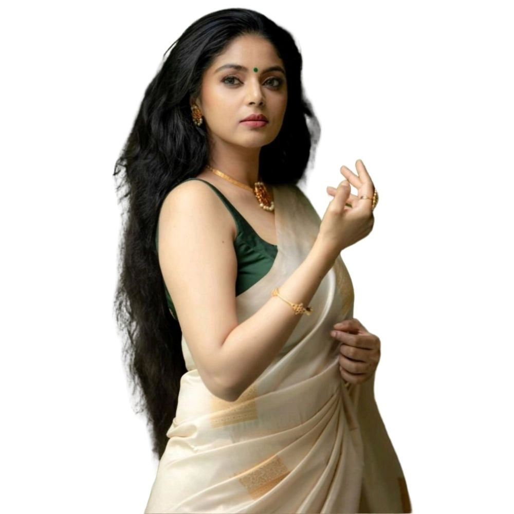 Vaystra Silk Printed Saree With Unstitched Blouse 5.5Mtr – Off White