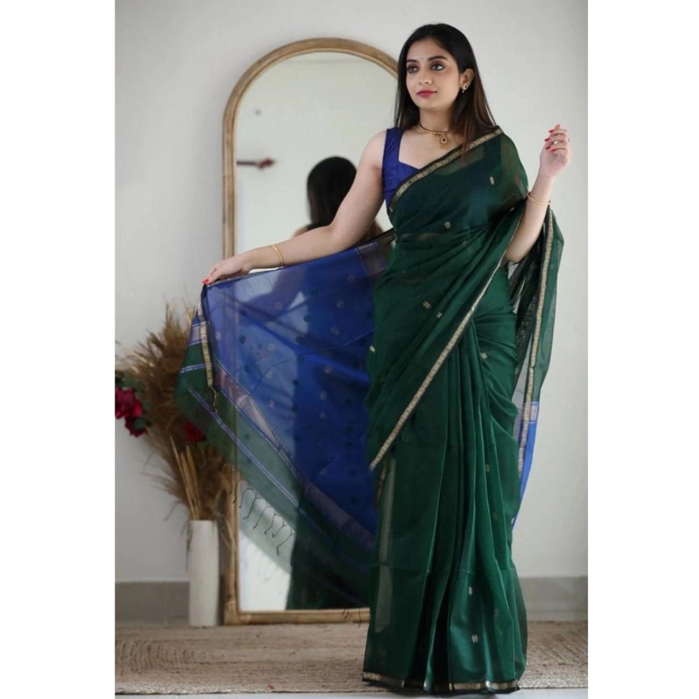 Vaystra Cotton Printed Saree With Unstitched Blouse 5.5Mtr – Green