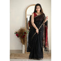 Vaystra Cotton Printed Saree With Unstitched Blouse 5.5Mtr – Black
