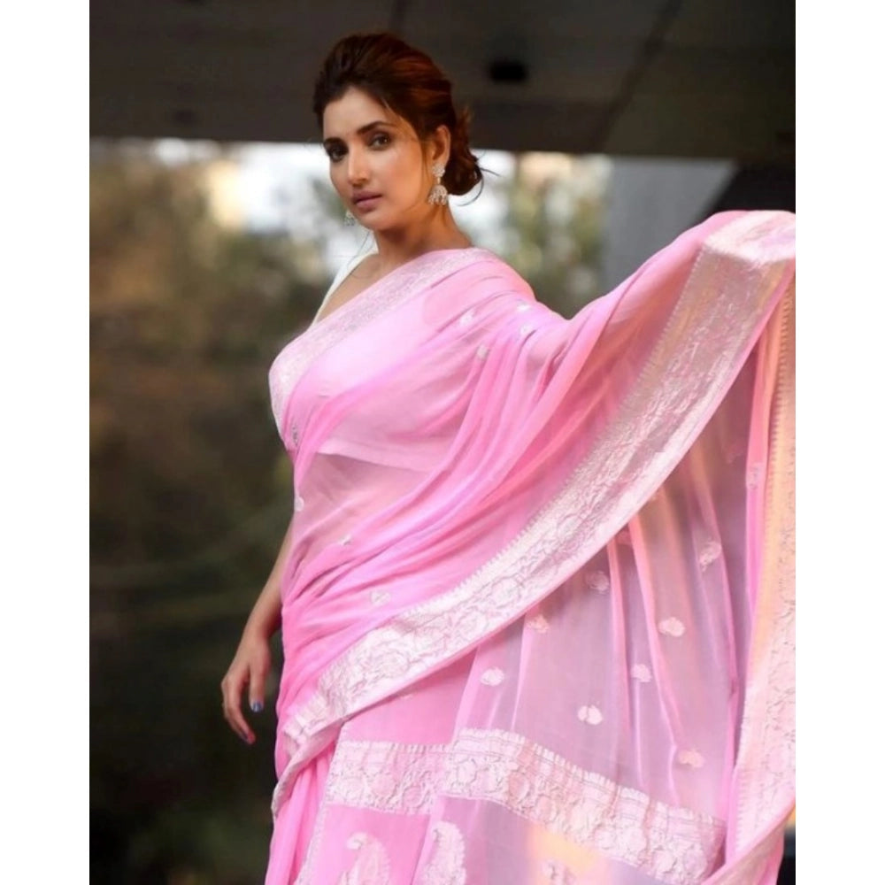 Vaystra Cotton Printed Saree With Unstitched Blouse 5.5Mtr – Pink
