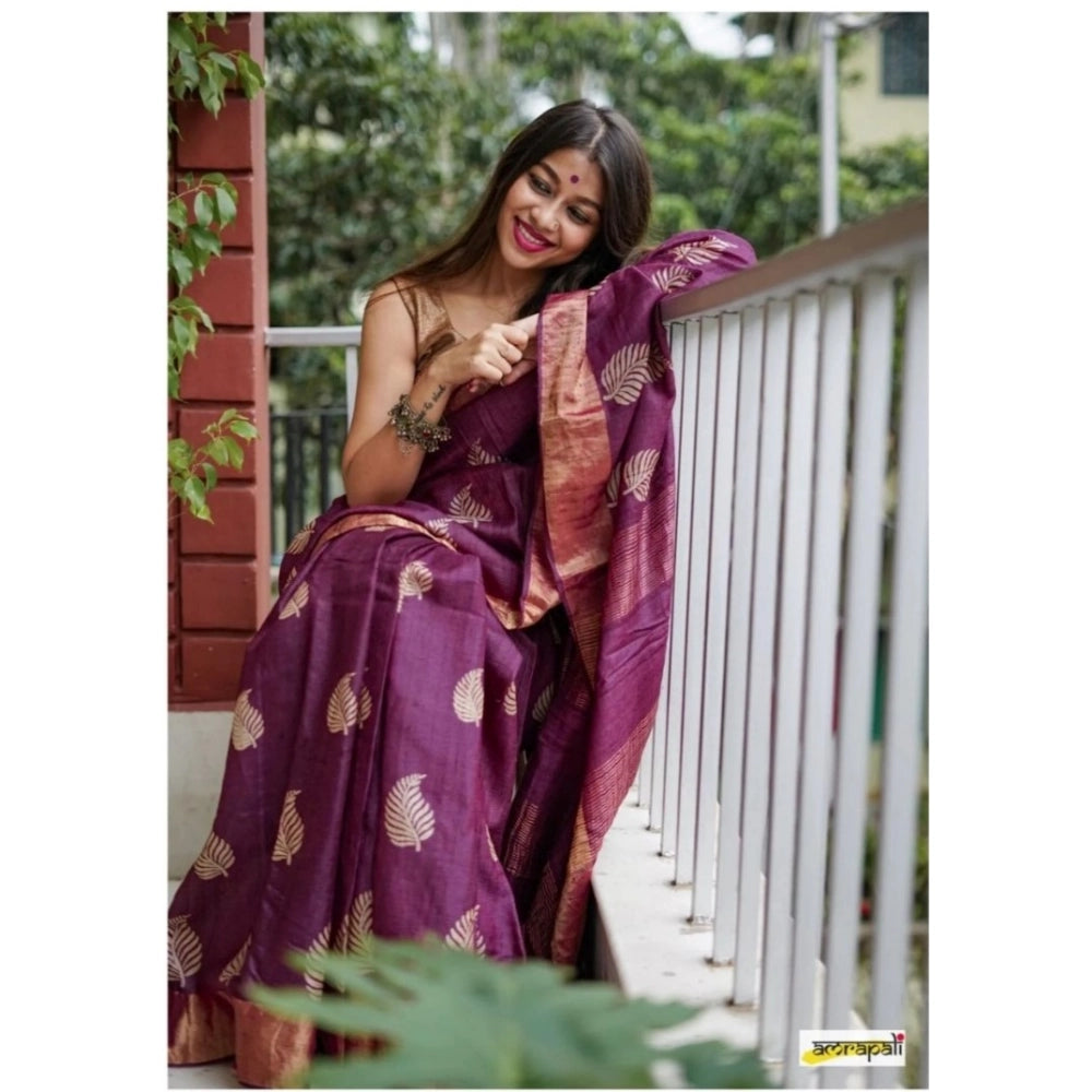 Vaystra Silk Printed Saree With Unstitched Blouse 5.5Mtr – Purple