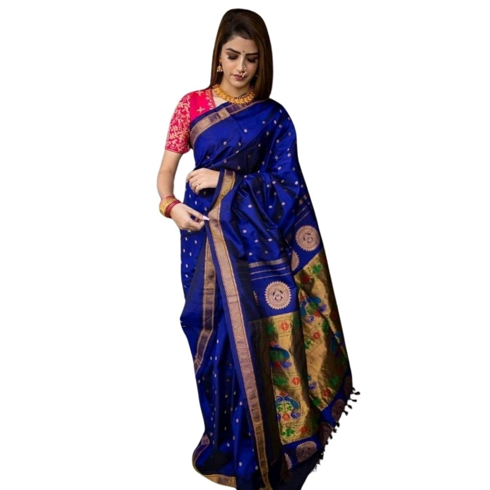 Vaystra Silk Printed Saree With Unstitched Blouse 5.5Mtr – Blue