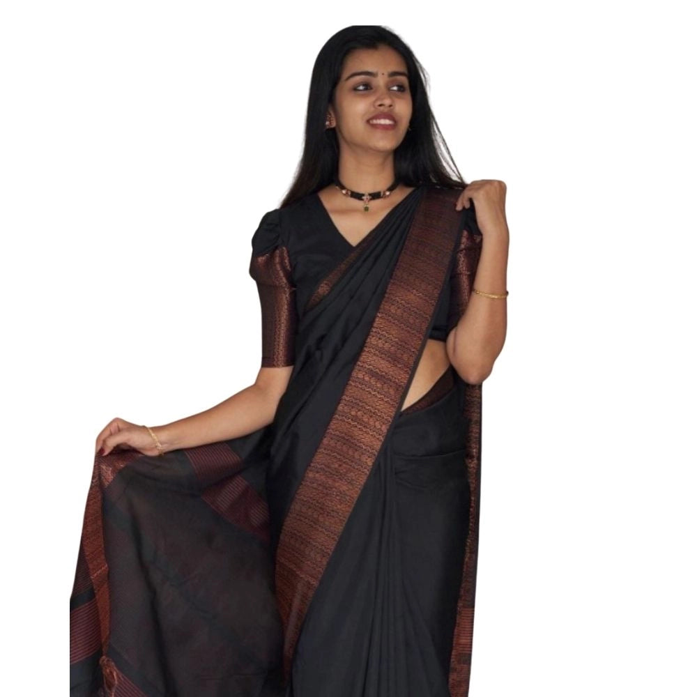 Vaystra Silk Printed Saree With Unstitched Blouse 5.5Mtr – Black