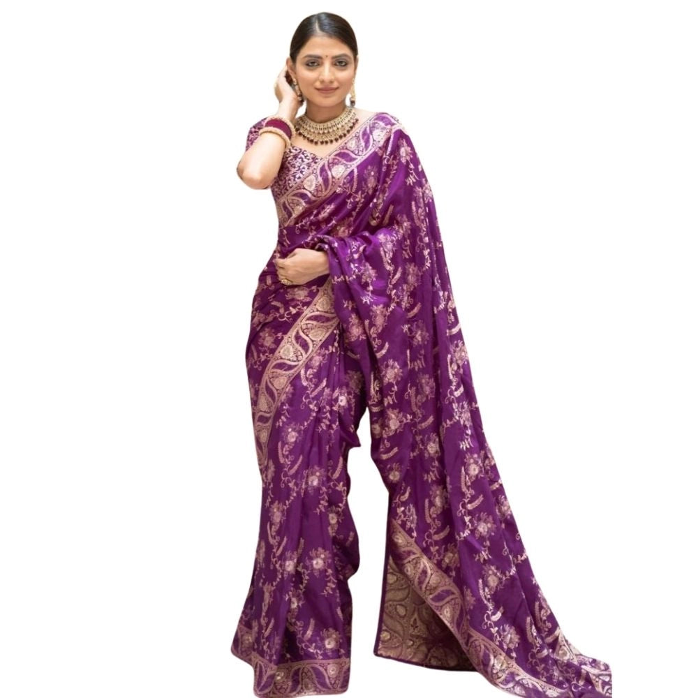 Vaystra Silk Printed Saree With Unstitched Blouse 5.5Mtr – Purple