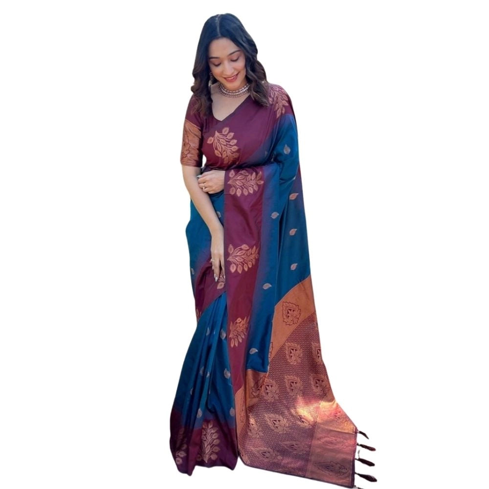 Vaystra Silk Printed Saree With Unstitched Blouse 5.5Mtr – Blue