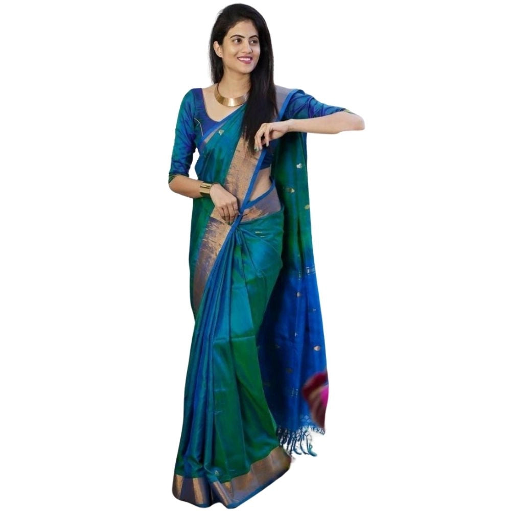 Vaystra Silk Printed Saree With Unstitched Blouse 5.5Mtr – Blue