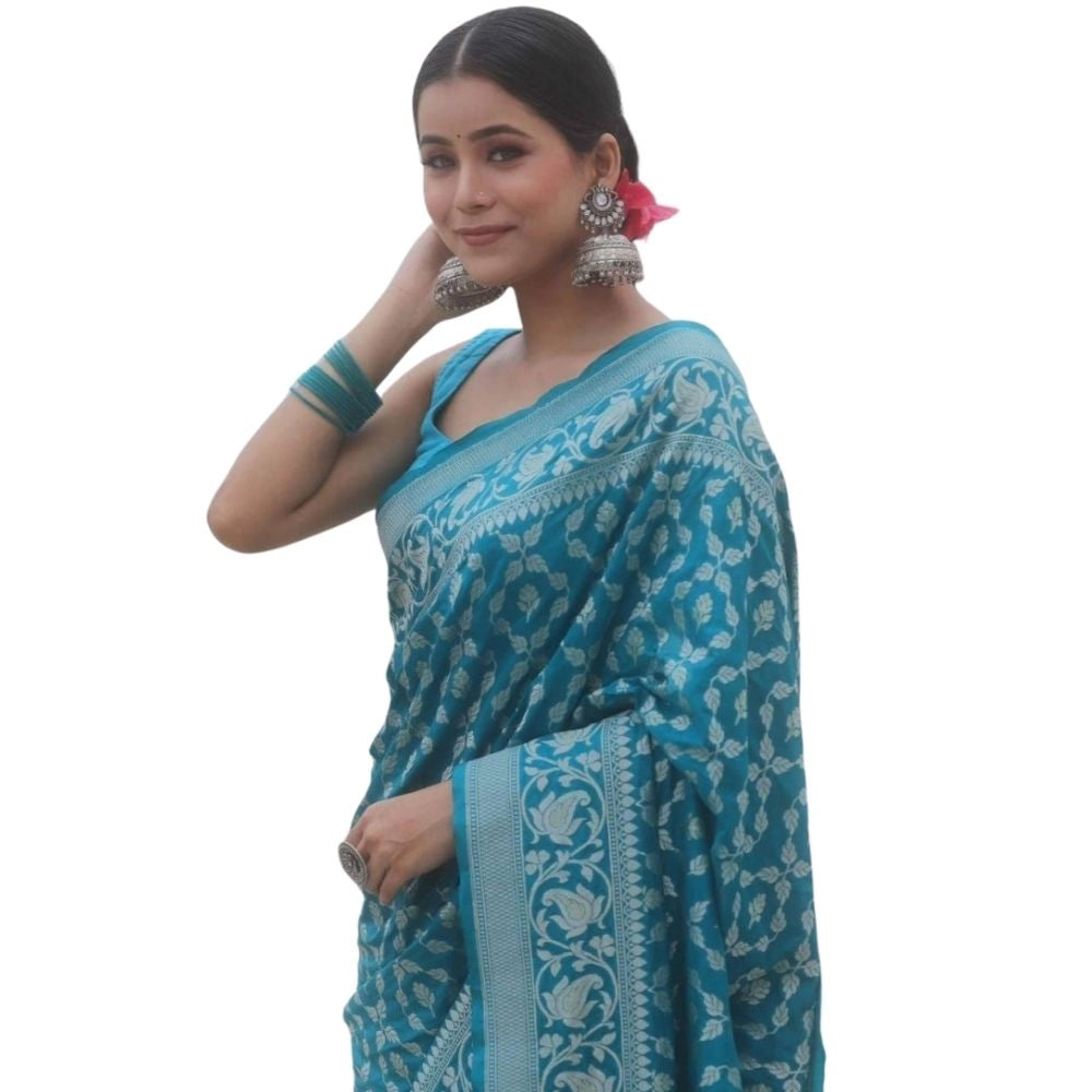 Vaystra Silk Printed Saree With Unstitched Blouse 5.5Mtr – Sky Blue