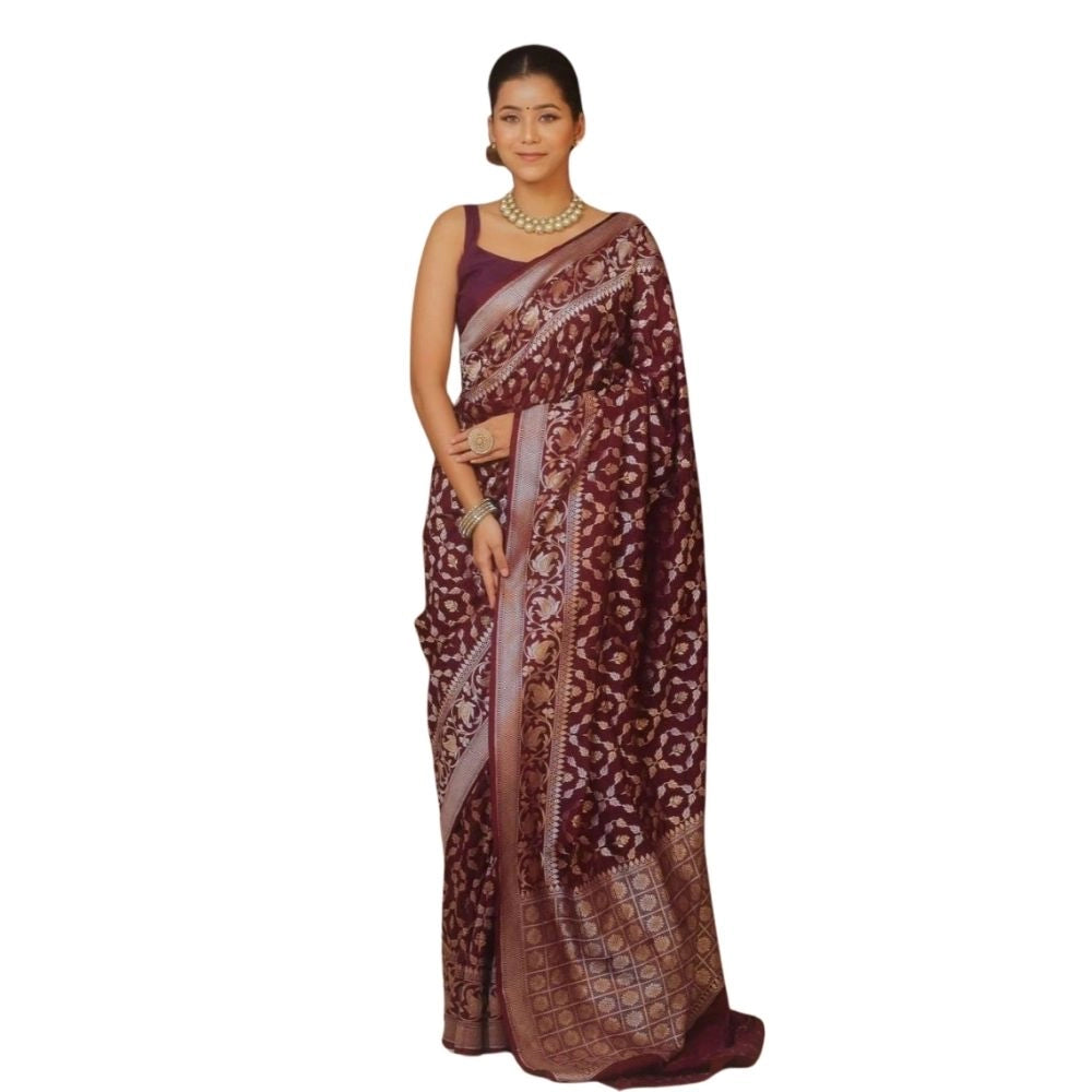 Vaystra Silk Printed Saree With Unstitched Blouse 5.5Mtr – Maroon