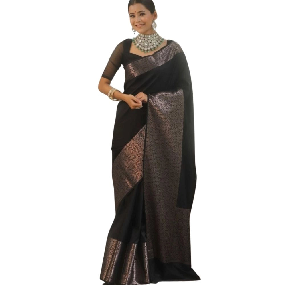 Vaystra Silk Printed Saree With Unstitched Blouse 5.5Mtr – Black