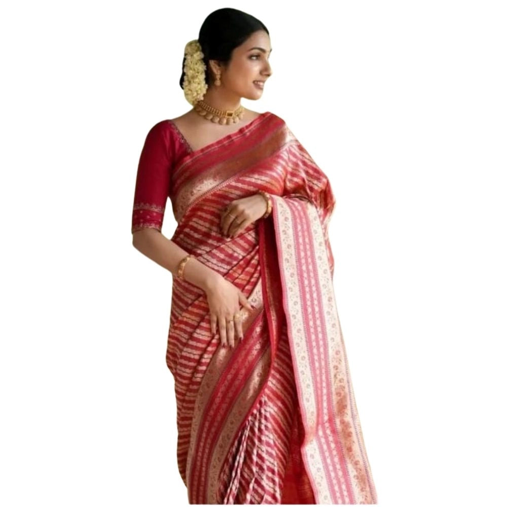 Vaystra Silk Printed Saree With Unstitched Blouse 5.5Mtr – Pink