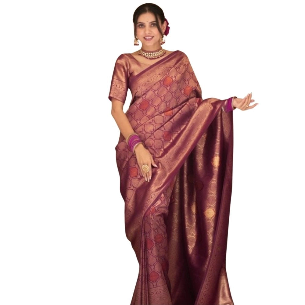 Vaystra Silk Printed Saree With Unstitched Blouse 5.5Mtr – Wine