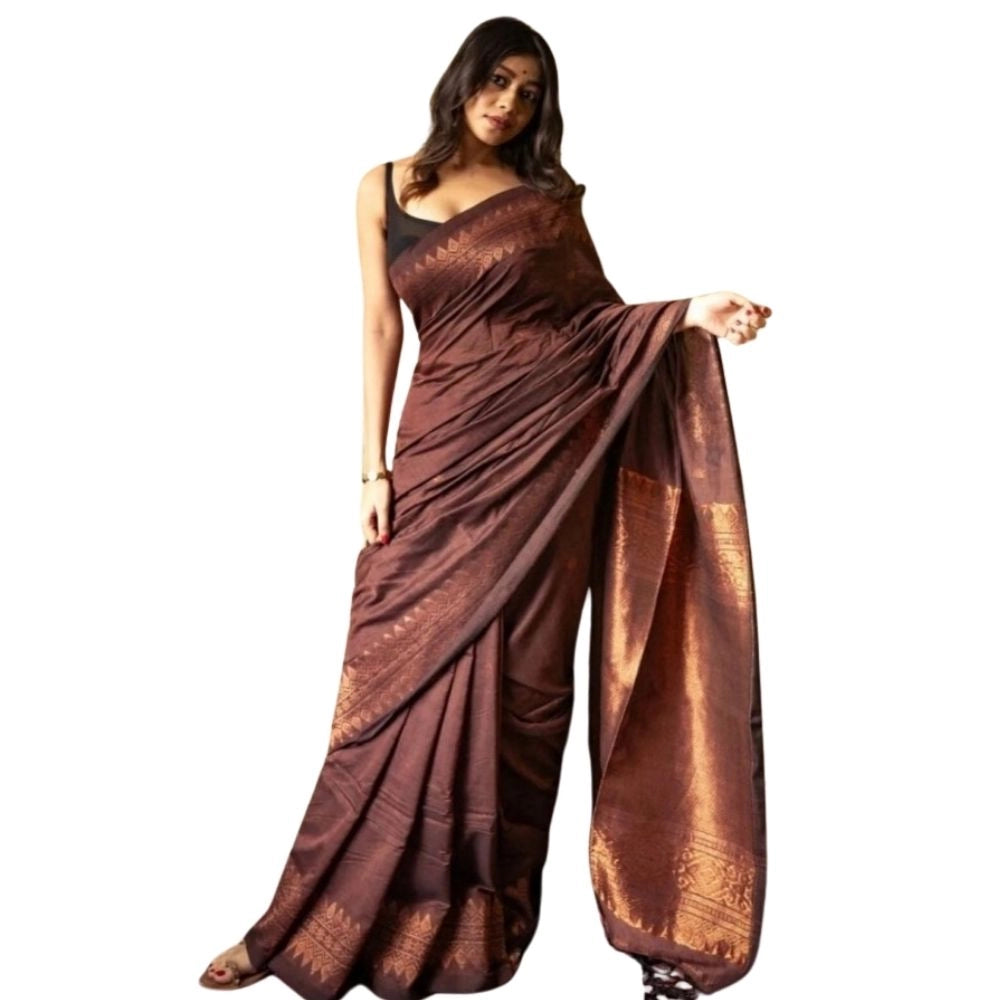Vaystra Silk Printed Saree With Unstitched Blouse 5.5Mtr – Coffee