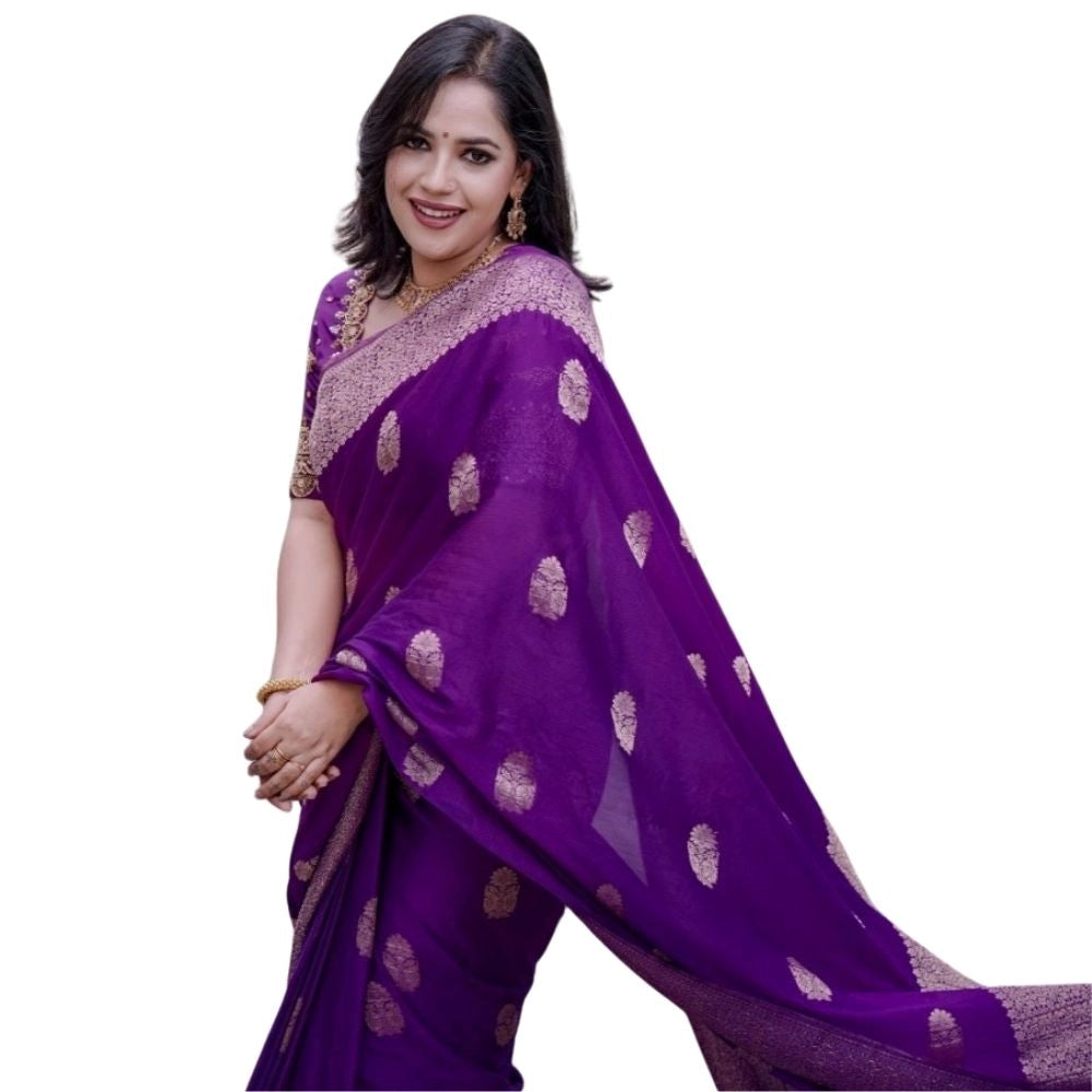 Vaystra Silk Printed Saree With Unstitched Blouse 5.5Mtr – Purple