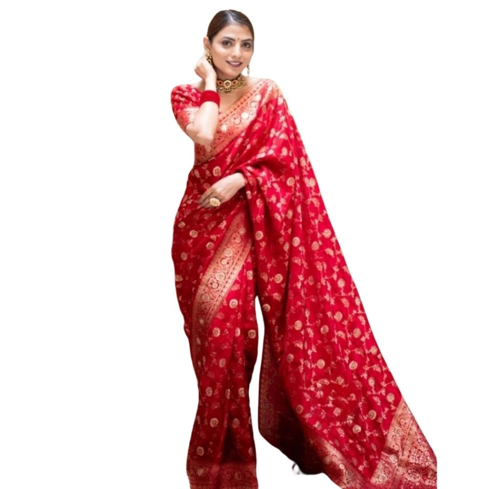 Vaystra Silk Printed Saree With Unstitched Blouse 5.5Mtr – Red