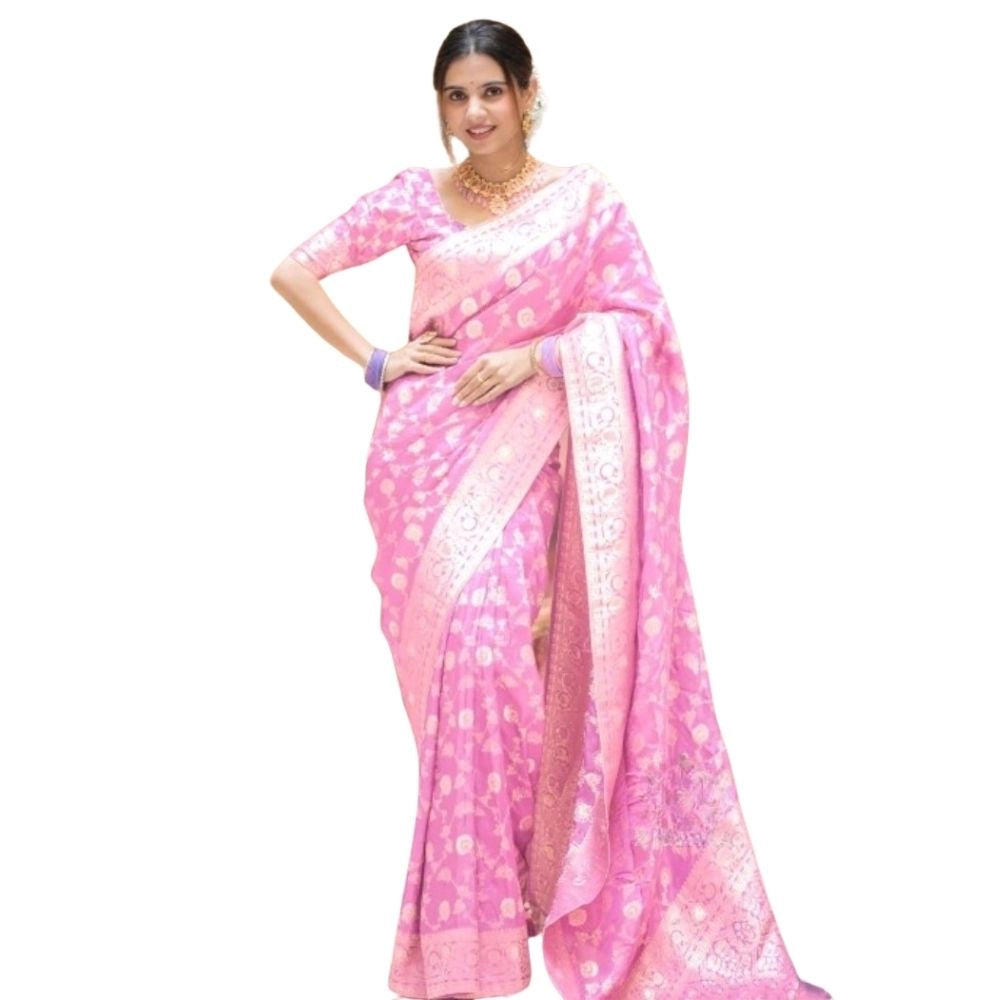 Vaystra Silk Printed Saree With Unstitched Blouse 5.5Mtr – Pink