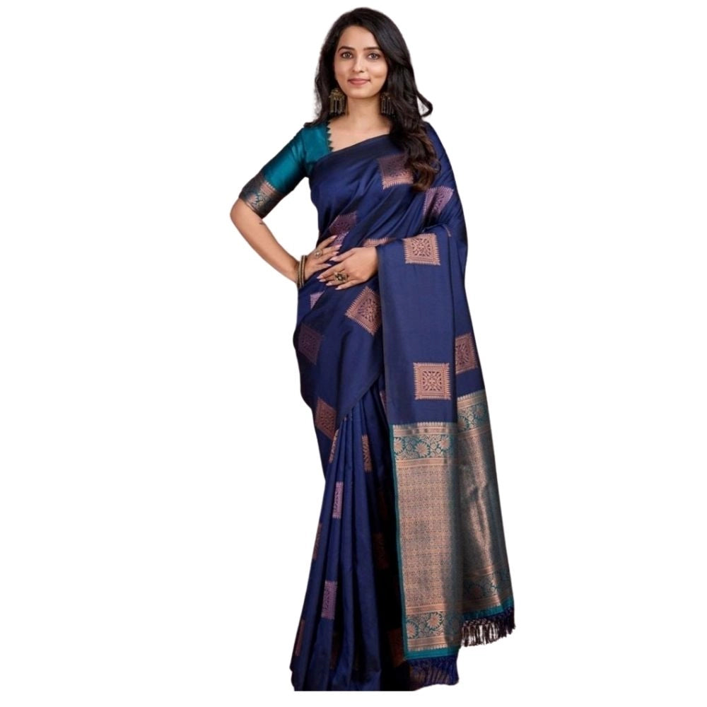 Vaystra Silk Printed Saree With Unstitched Blouse 5.5Mtr – Navy Blue