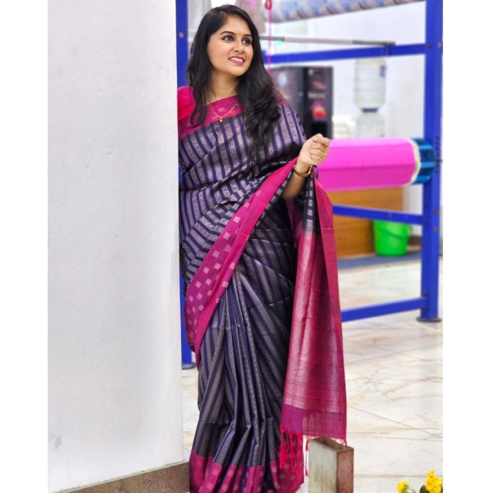 Vaystra Silk Printed Saree With Unstitched Blouse 5.5Mtr – Navy Blue