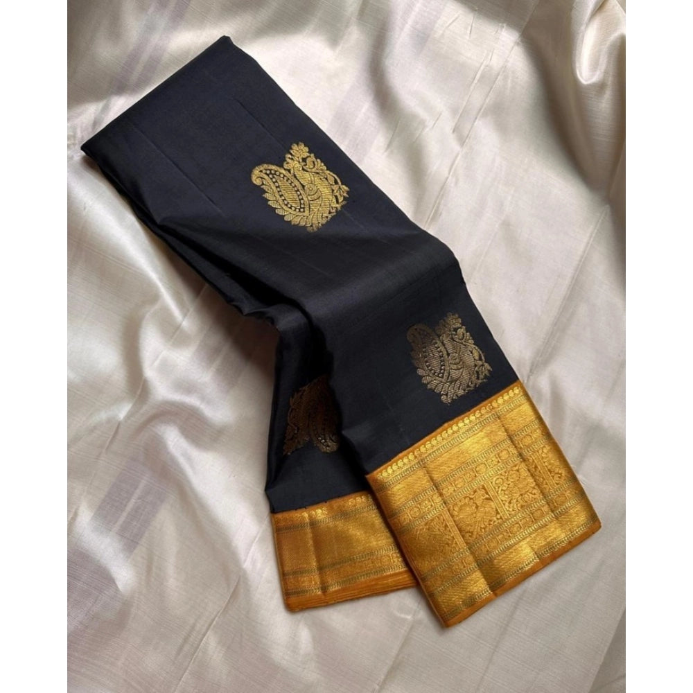 Vaystra Silk Printed Saree With Unstitched Blouse 5.5Mtr – Black