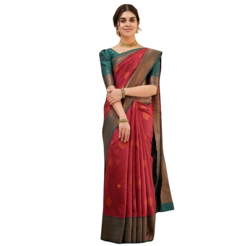 Vaystra Silk Printed Saree With Unstitched Blouse 5.5Mtr – Red
