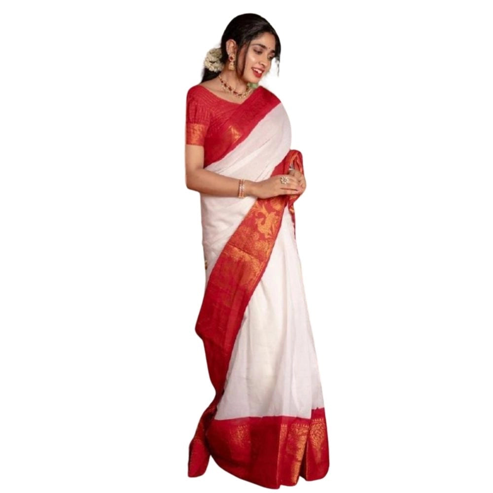 Vaystra Silk Printed Saree With Unstitched Blouse 5.5Mtr – White