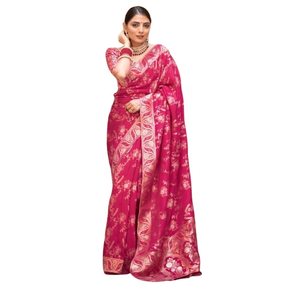 Vaystra Silk Printed Saree With Unstitched Blouse 5.5Mtr – Pink