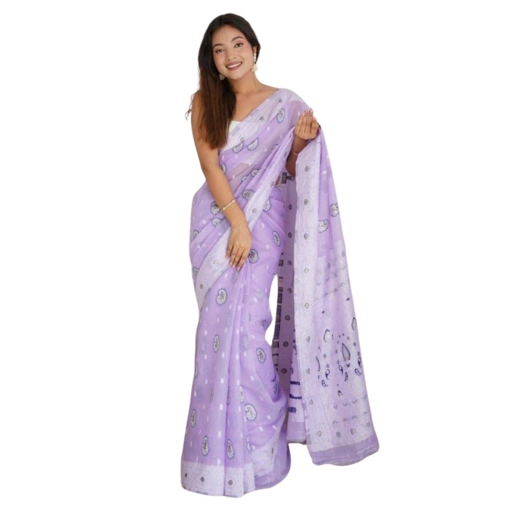 Vaystra Cotton Printed Saree With Unstitched Blouse 5.5Mtr – Lavender