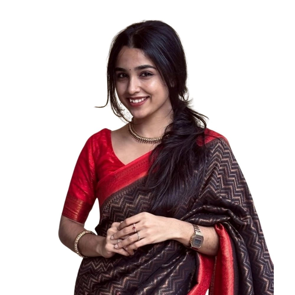 Vaystra Silk Printed Saree With Unstitched Blouse 5.5Mtr – Brown