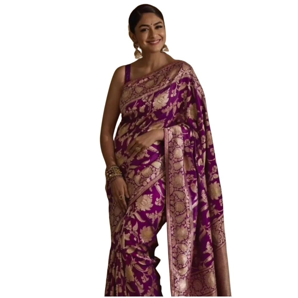 Vaystra Silk Printed Saree With Unstitched Blouse 5.5Mtr – Purple