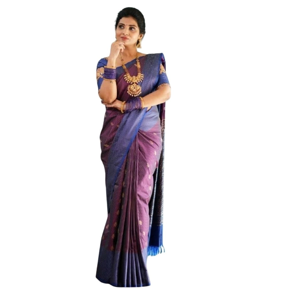Vaystra Silk Printed Saree With Unstitched Blouse 5.5Mtr – Purple