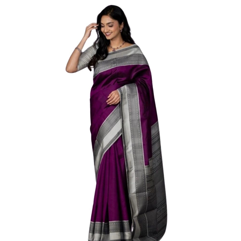 Vaystra Silk Printed Saree With Unstitched Blouse 5.5Mtr – Purple