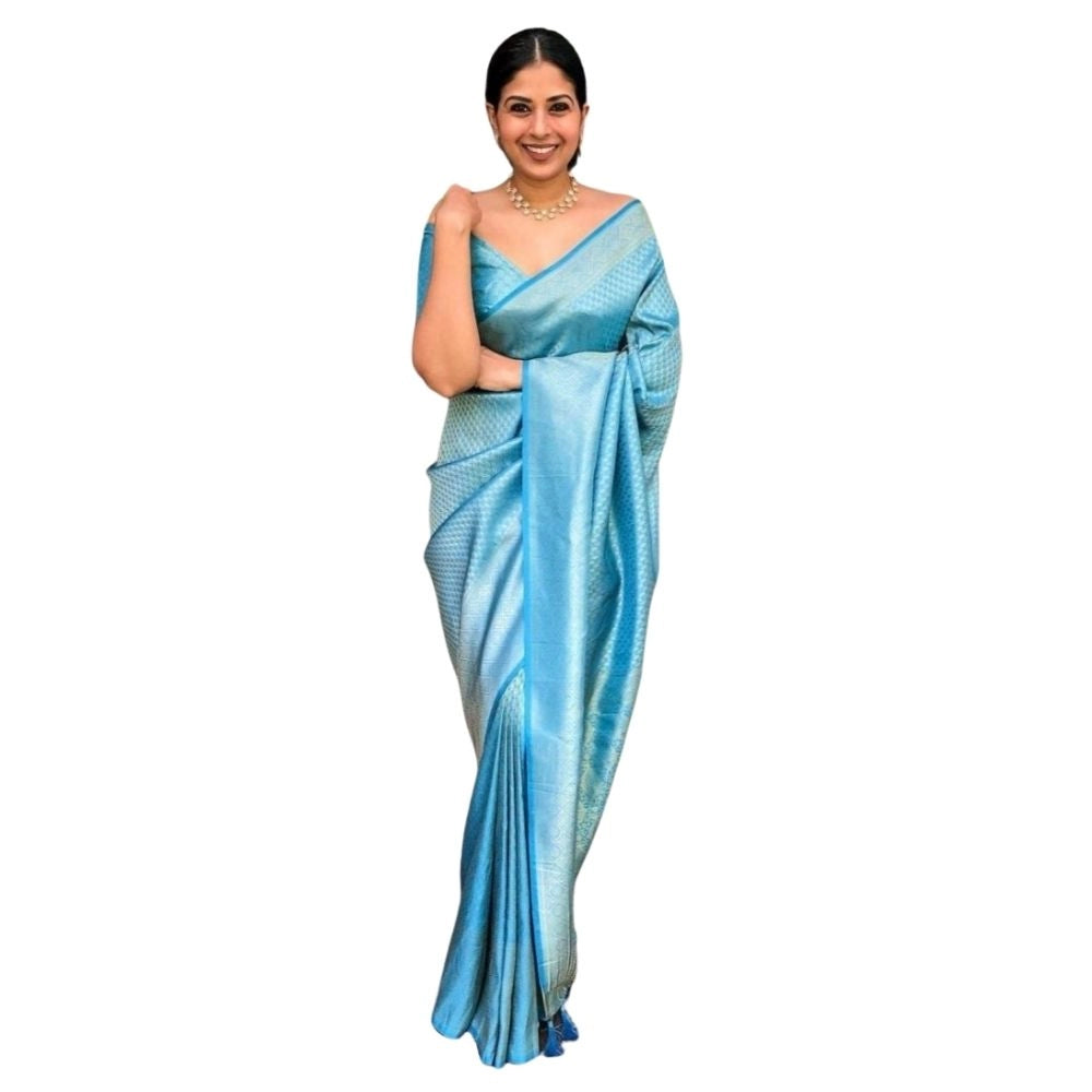 Vaystra Silk Printed Saree With Unstitched Blouse 5.5Mtr – Sky Blue