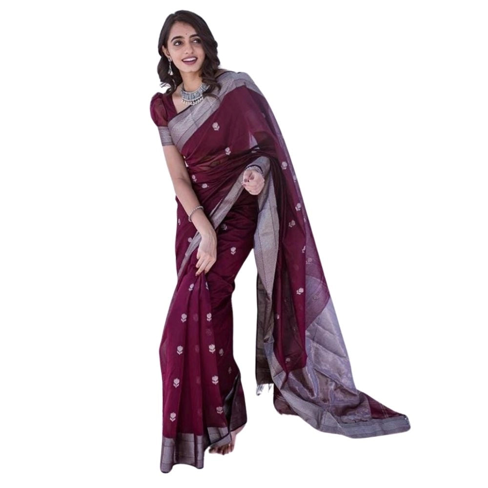 Vaystra Cotton Printed Saree With Unstitched Blouse 5.5Mtr – Maroon