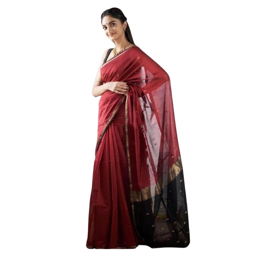 Vaystra Cotton Printed Saree With Unstitched Blouse 5.5Mtr – Red