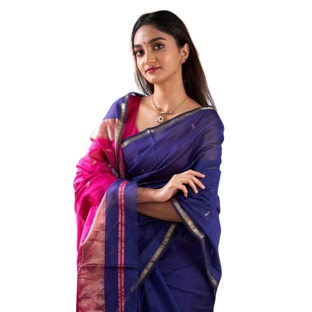 Vaystra Cotton Printed Saree With Unstitched Blouse 5.5Mtr – Blue