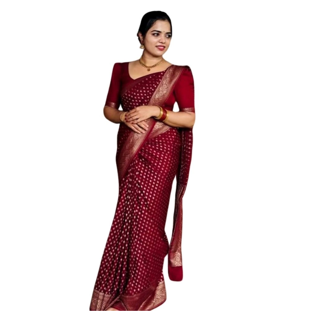 Vaystra Silk Printed Saree With Unstitched Blouse 5.5Mtr – Maroon