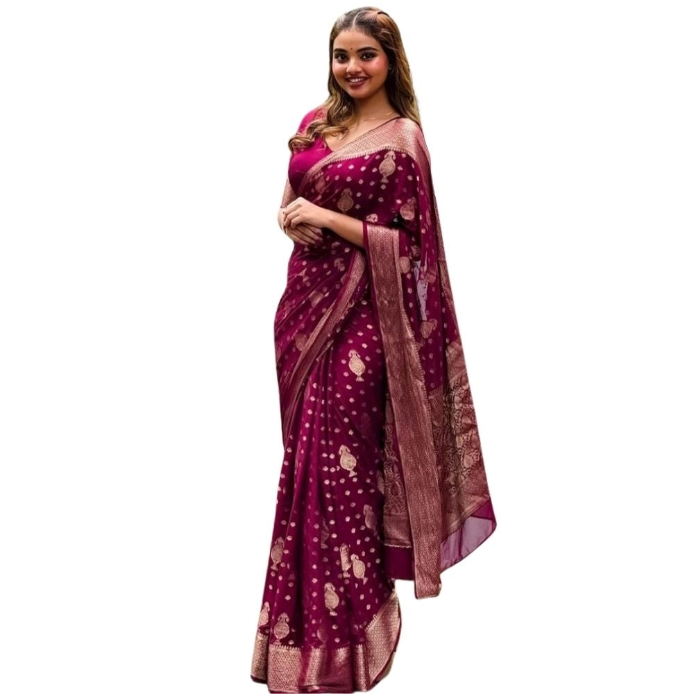 Vaystra Silk Printed Saree With Unstitched Blouse 5.5Mtr – Wine