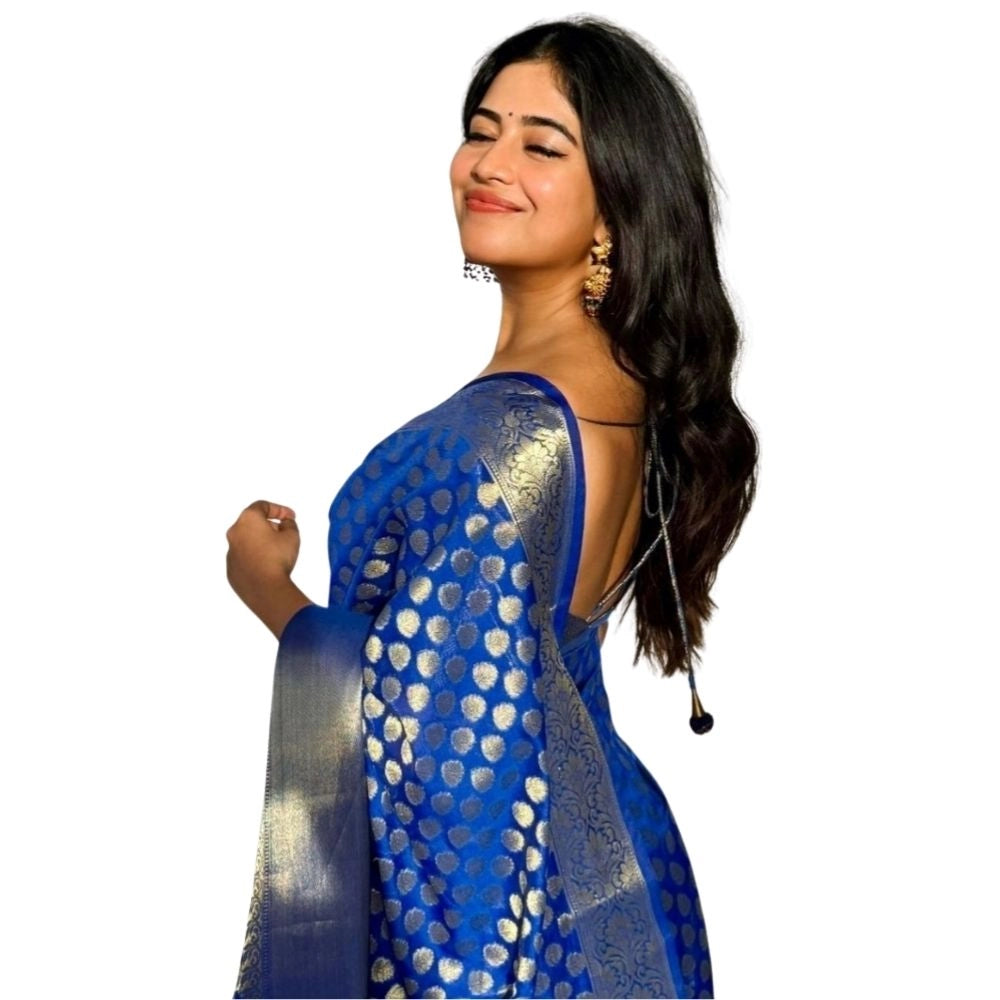 Vaystra Silk Printed Saree With Unstitched Blouse 5.5Mtr – Royal Blue