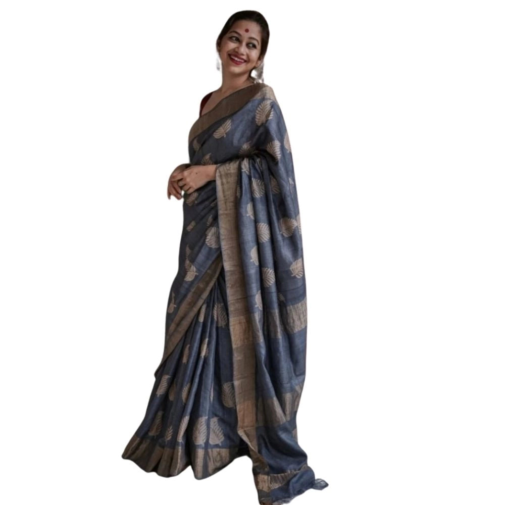 Vaystra Silk Printed Saree With Unstitched Blouse 5.5Mtr – Grey