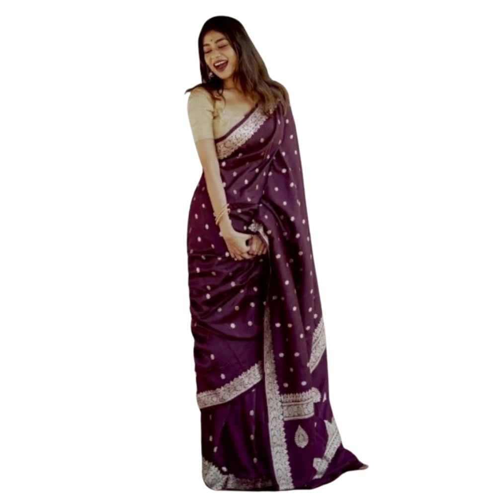 Vaystra Cotton Printed Saree With Unstitched Blouse 5.5Mtr – Purple