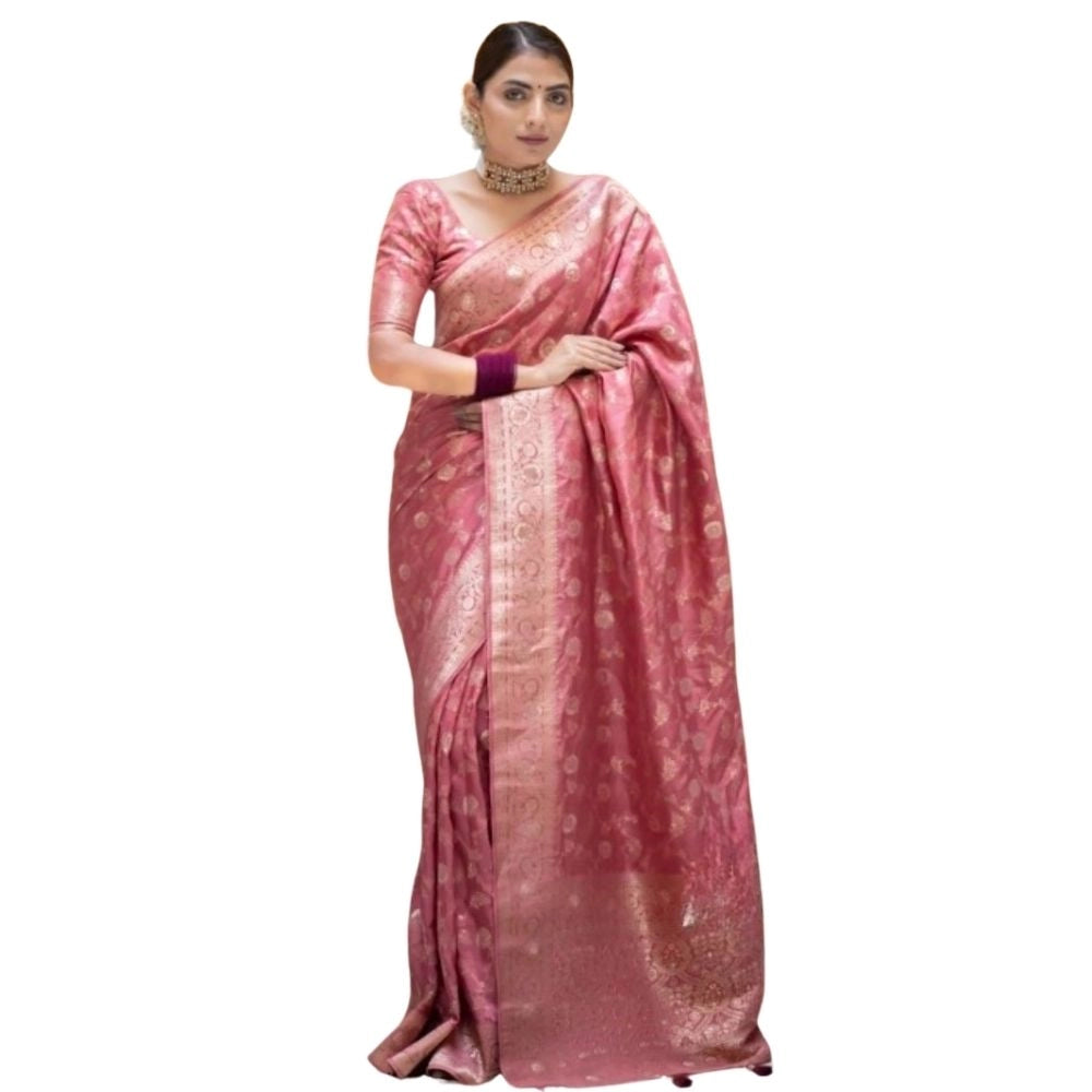 Vaystra Silk Printed Saree With Unstitched Blouse 5.5Mtr – Peach