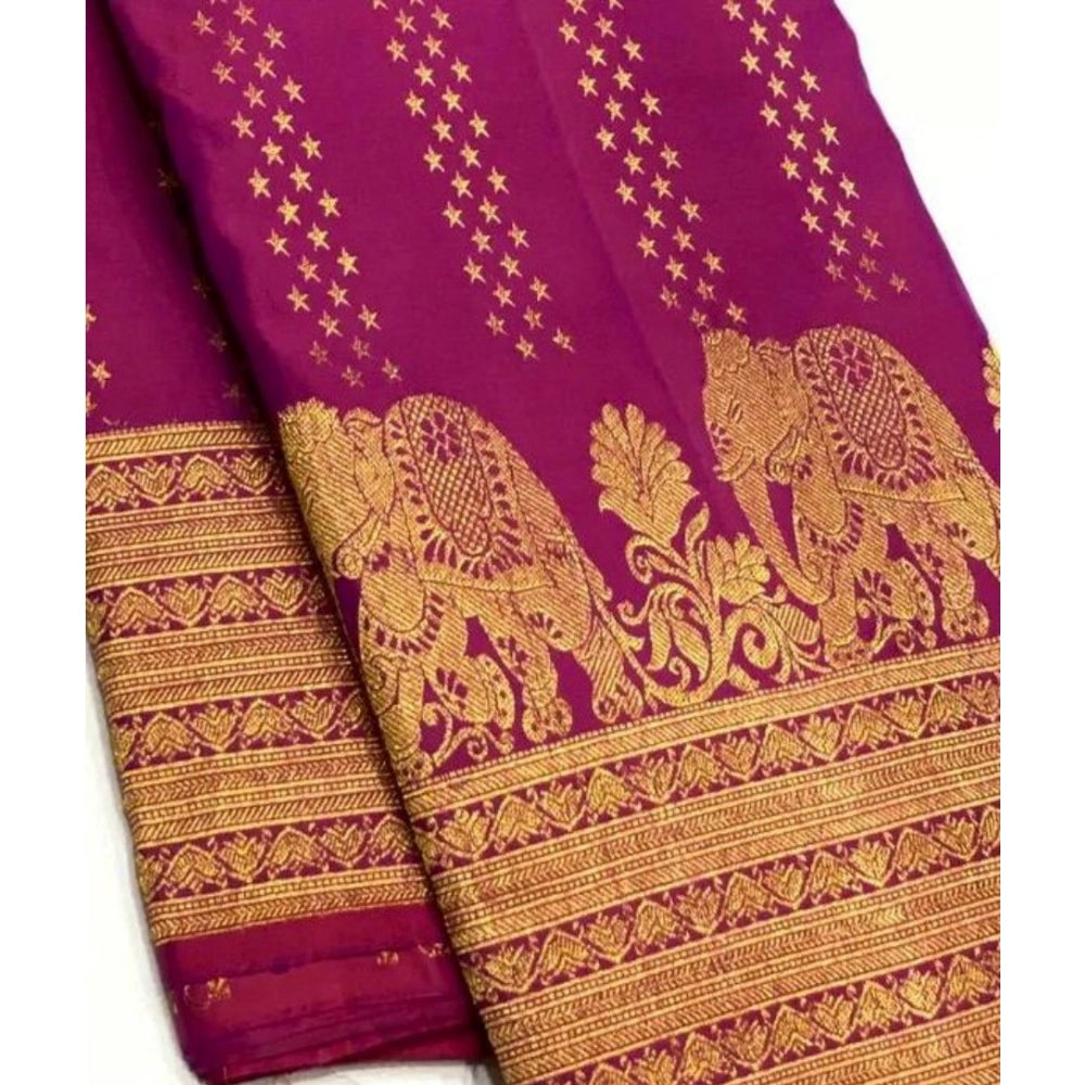 Vaystra Silk Printed Saree With Unstitched Blouse 5.5Mtr – Rani Pink