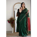 Vaystra Cotton Printed Saree With Unstitched Blouse 5.5Mtr – Dark Green