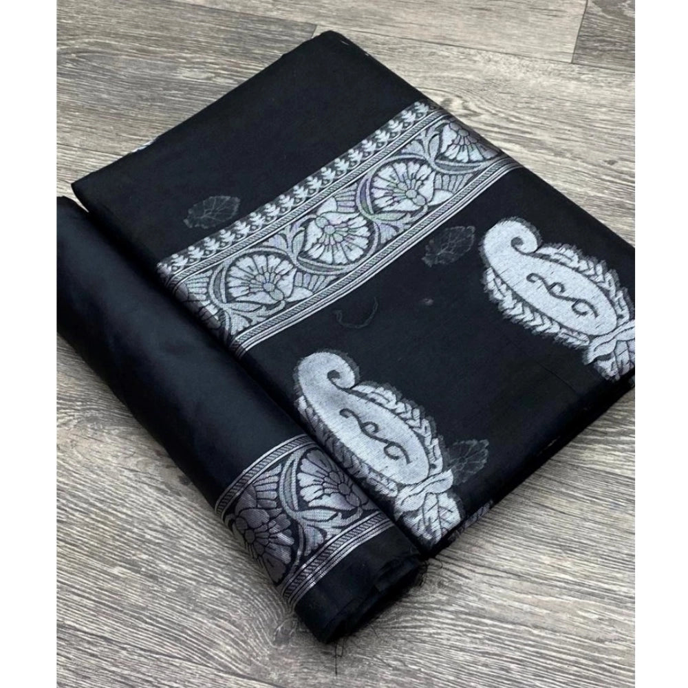 Vaystra Cotton Printed Saree With Unstitched Blouse 5.5Mtr – Black