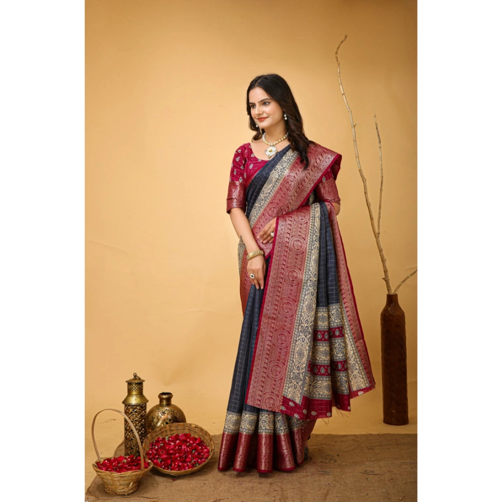 Vaystra Soft Dola Cotton Kalamkari Printed Saree With Unstitched Blouse 5.5Mtr – Grey