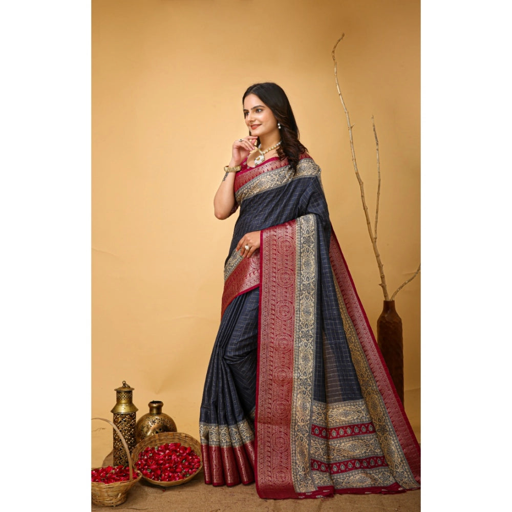 Vaystra Soft Dola Cotton Kalamkari Printed Saree With Unstitched Blouse 5.5Mtr – Grey