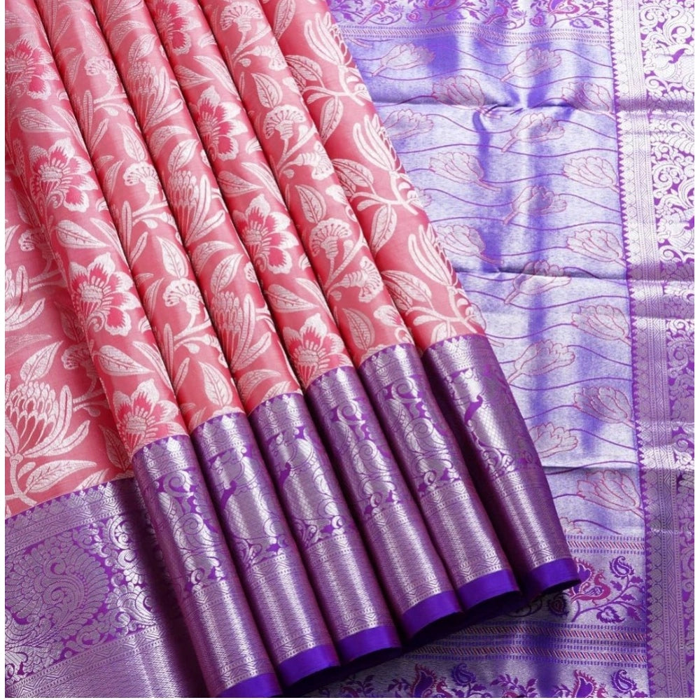 Vaystra Soft Lichi Silk Printed Saree With Unstitched Blouse 5.5Mtr – Purple