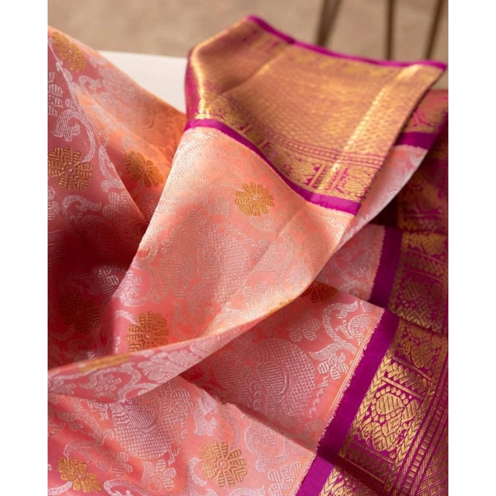 Vaystra Soft Lichi Silk Printed Saree With Unstitched Blouse 5.5Mtr – Pink