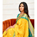 Vaystra Soft Lichi Silk Printed Saree With Unstitched Blouse 5.5Mtr – Yellow